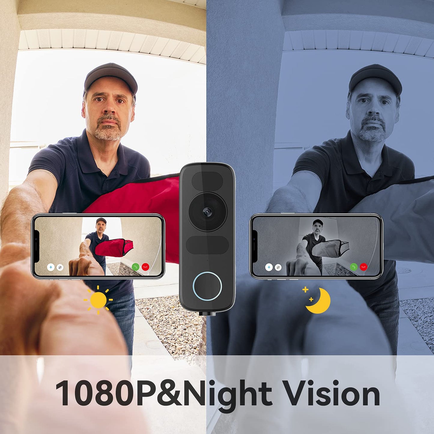 VENZ Cámara de Video WiFi para Puerta, Wired-1080P HD.