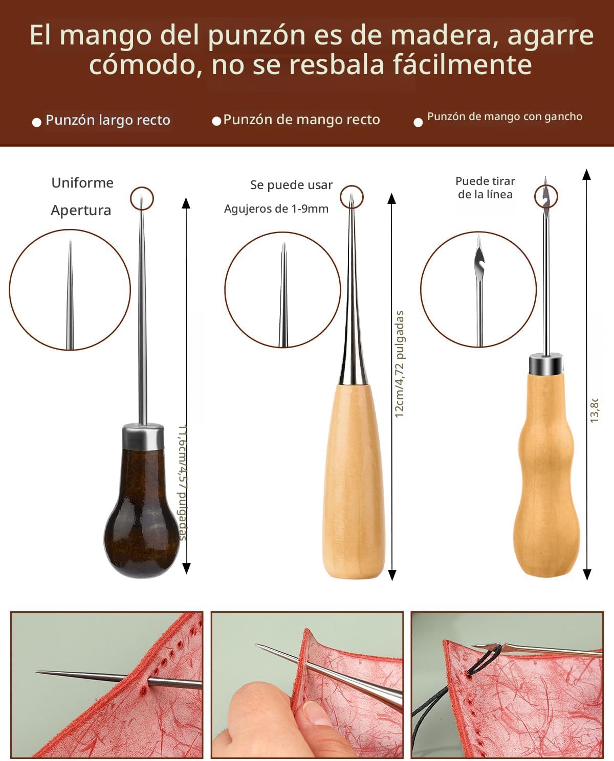 Kit de costura, agujas e hilos de tapicería, punzón cortador de costura.