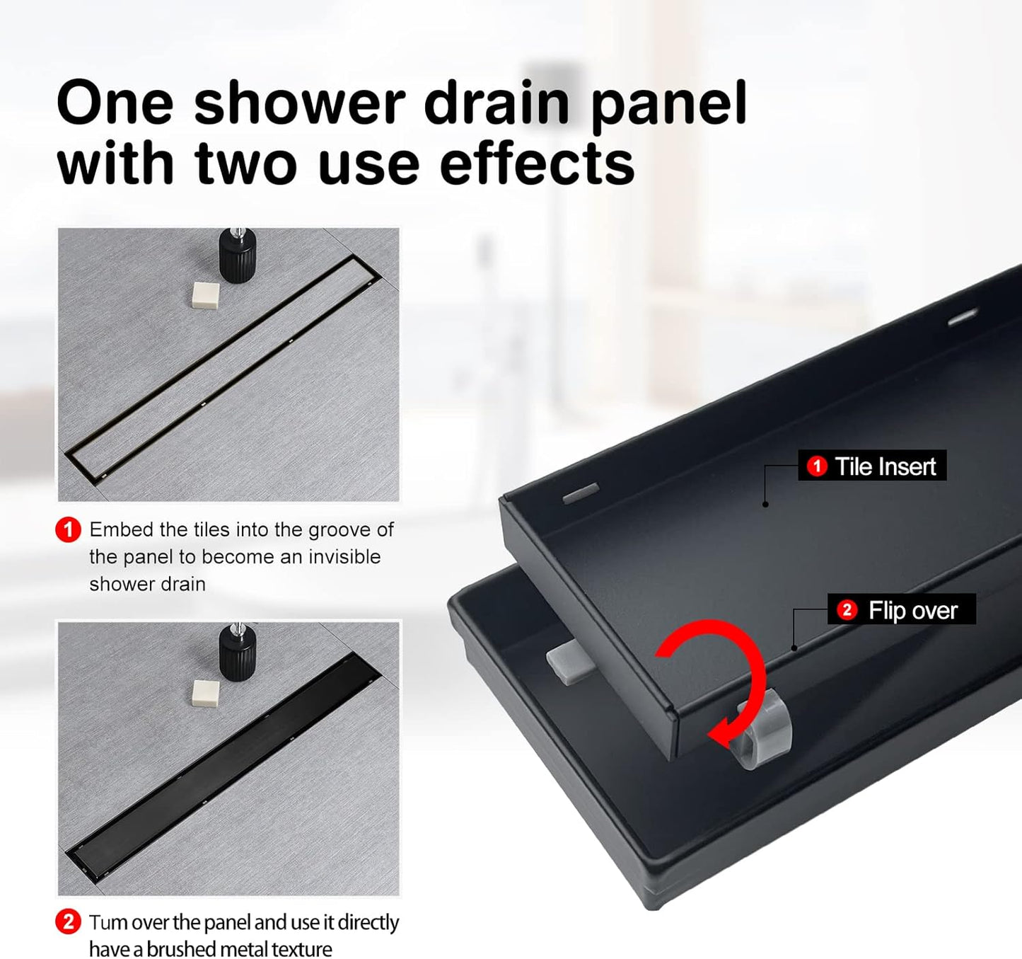 SaniteModar Drenaje lineal de regadera, 24", inserto azulejos.