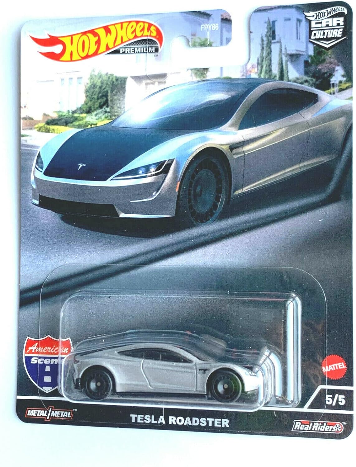 DieCast Hot Wheels Tesla Roadster (Plata), Escena americana de la cultura del coche 5/5.