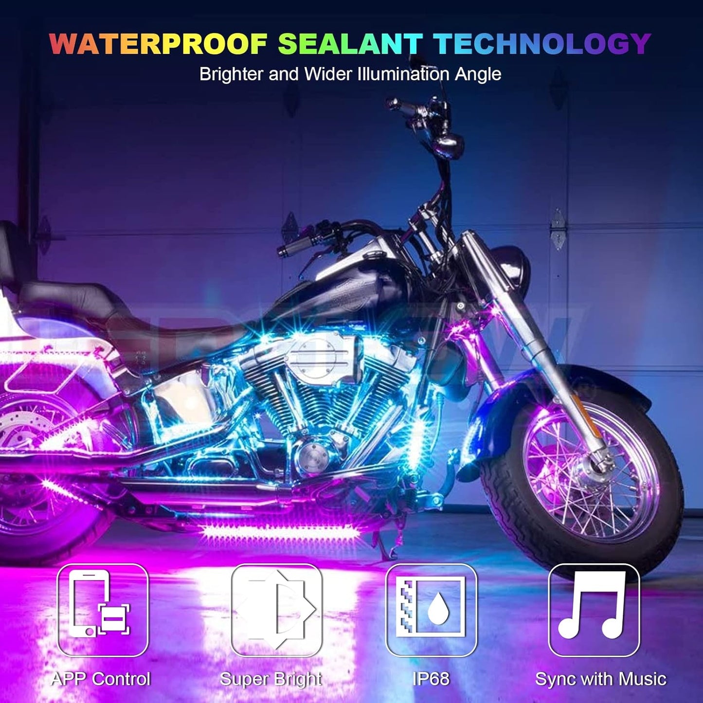 Kit de 16 luces LED, RGB para motocicleta, control de aplicación.