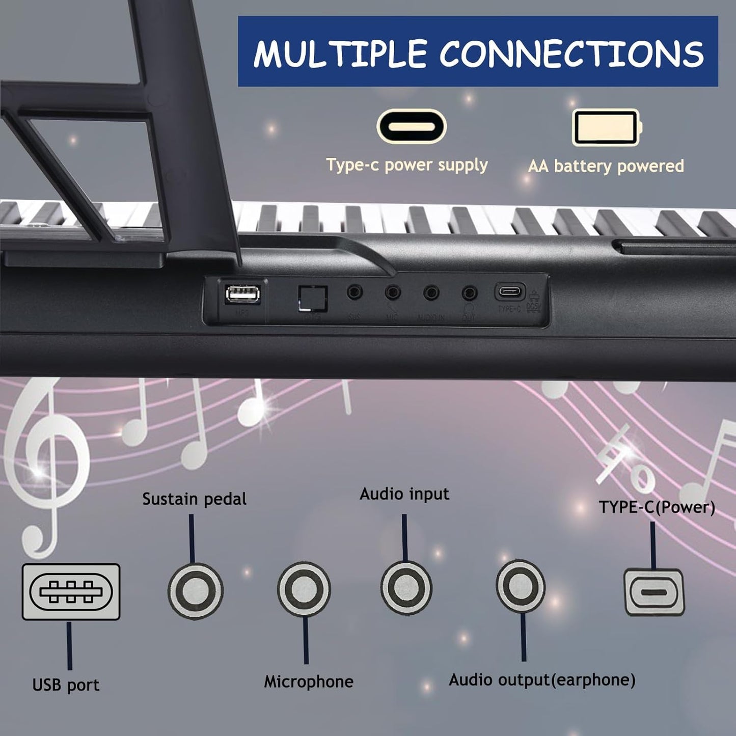 Piano digital de 88 teclas, tamaño completo, pedal de sostenido.