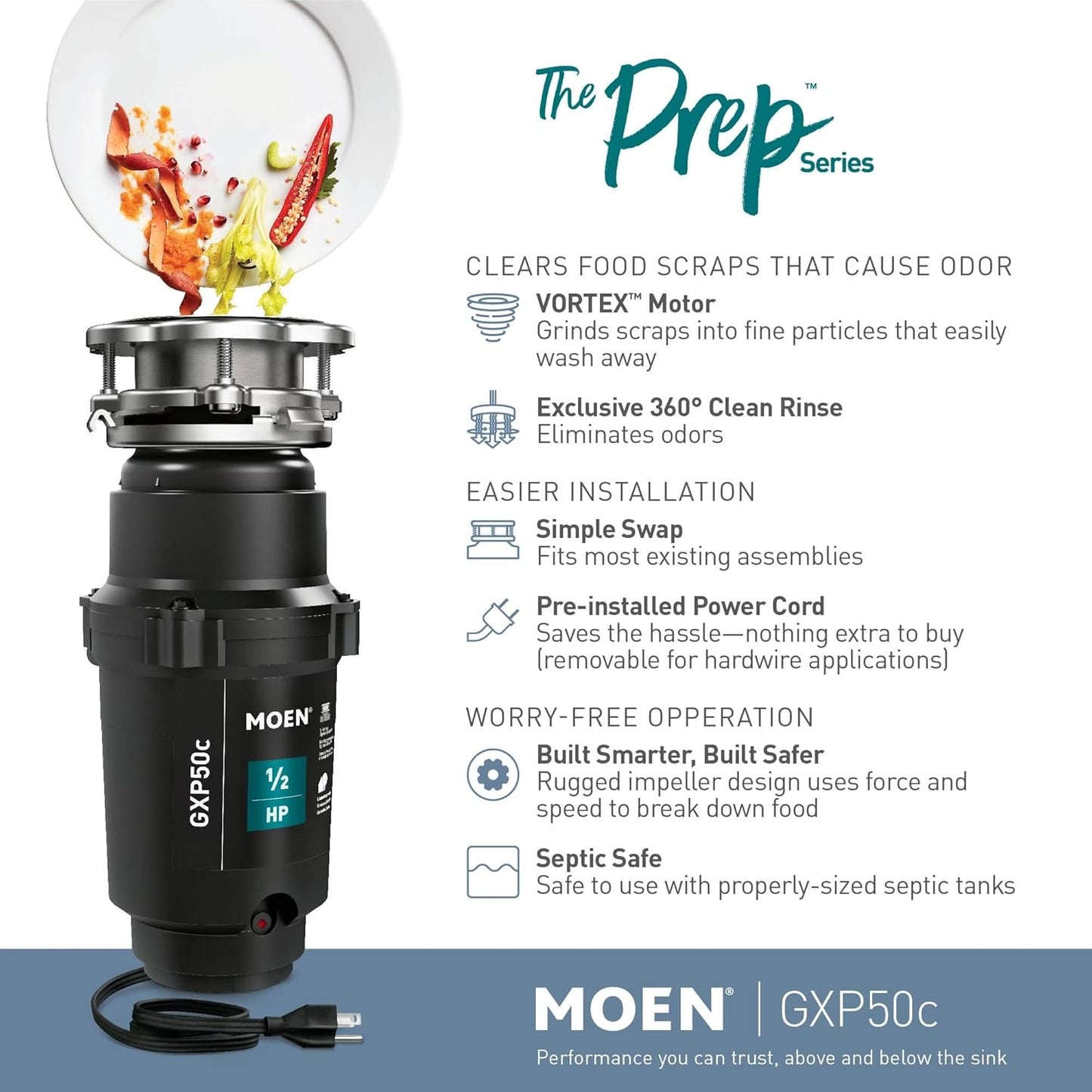 Moen GXP50C GX Pro Series 1/2 HP Eliminación de residuos