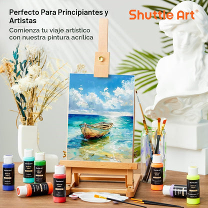 Juego de pintura acrílica Shuttle Art de 36 colores, 60 ml 12 pinceles