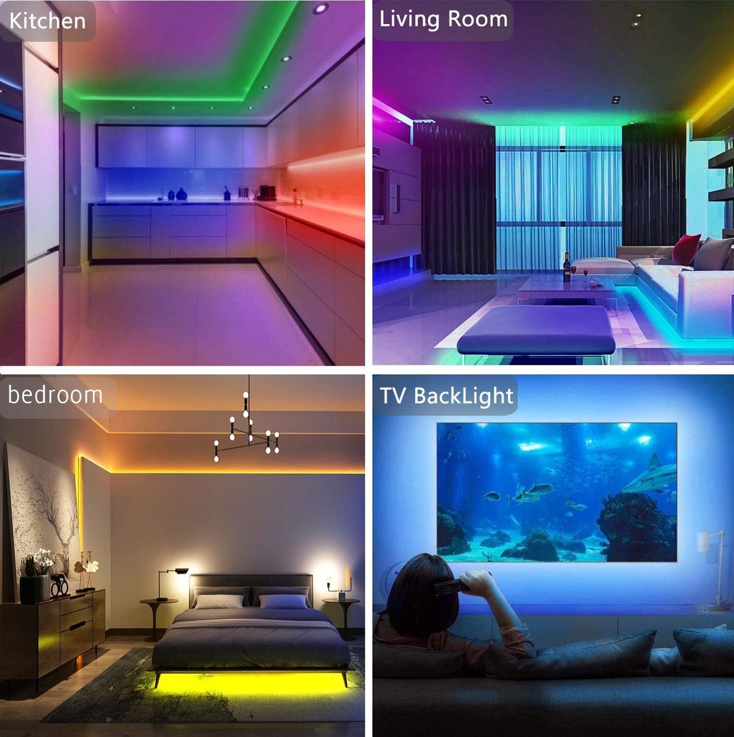 Tira de luces LED Tenmiro, RGB, flexibles, con control remoto.