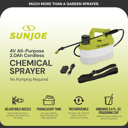 Pulverizador químico inalámbrico de 4V, Sunjoe, medidor de 100ml.