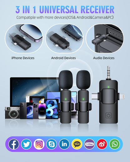 Micrófonos inalámbricos 3 en 1 para iPhone Android (USADO)