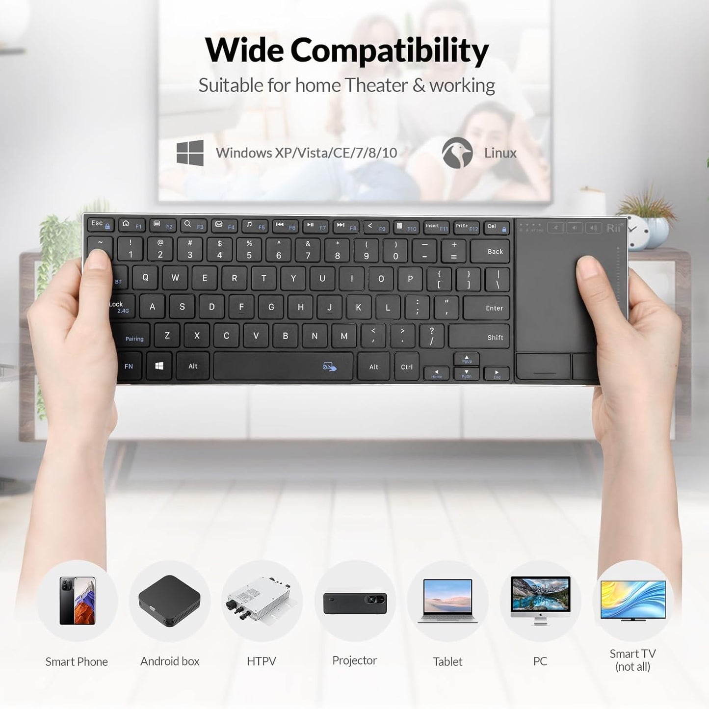 Rii Teclado Bluetooth inalámbrico ultra delgado multidispositivo