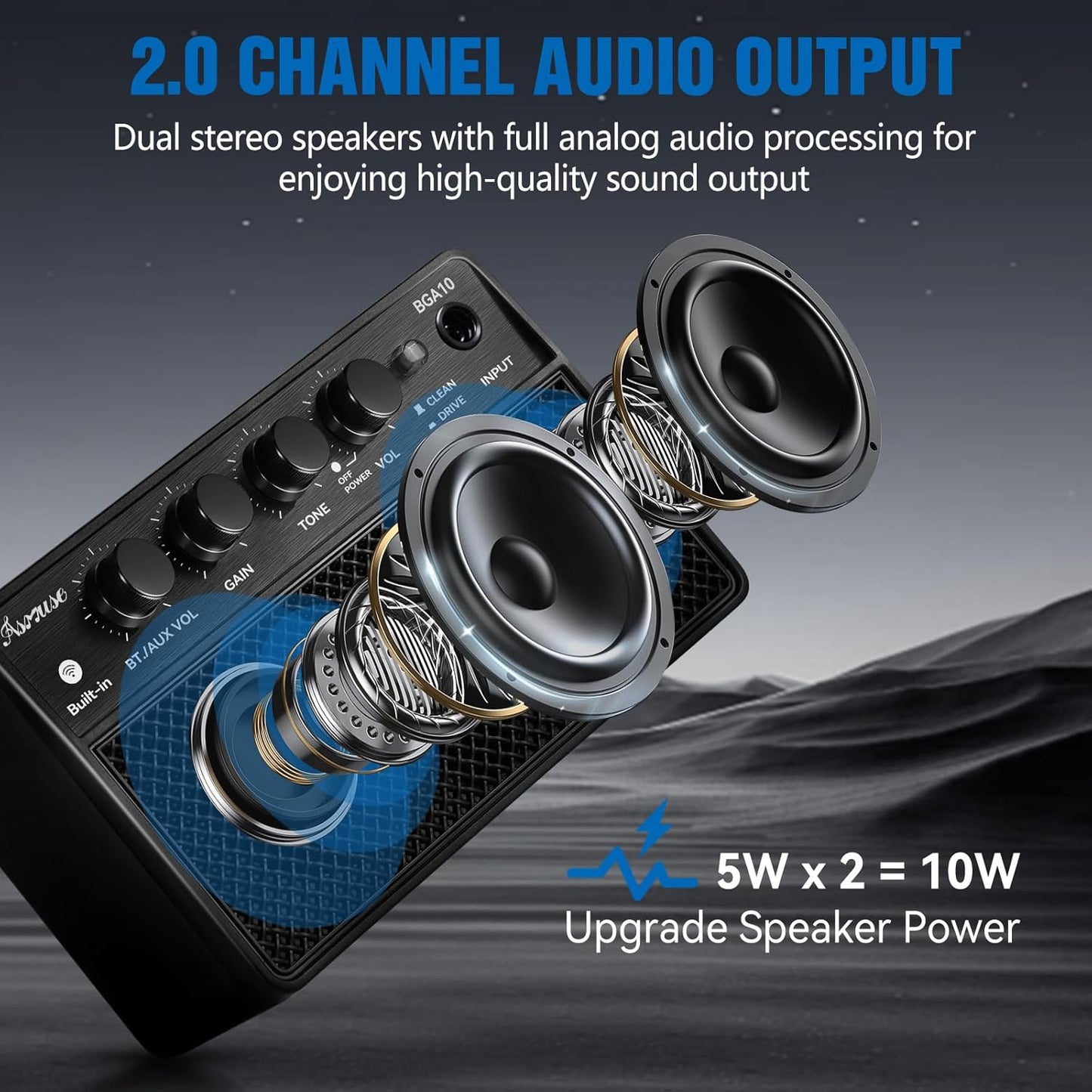 Amplificador de guitarra eléctrica portátil de 10W, Asmuse BGA-10.