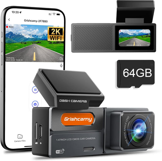 Dashcam, grabación en Bucle, Sensor G, WiFi 2K, Tarjeta SD 64GB.