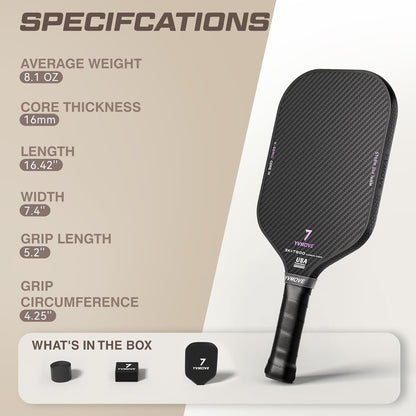Paleta de Pickleball YVmove 3K+T800, Fibra de Carbono V-Sonic IV-16 mm