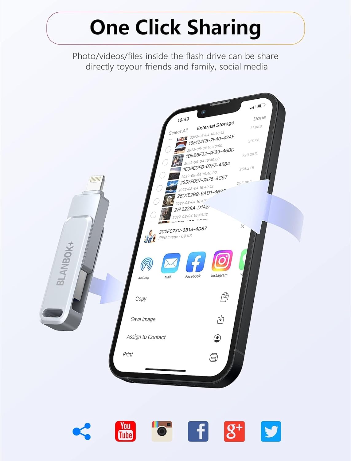 MFi - Unidad flash 128GB para iPhone Blanbok+