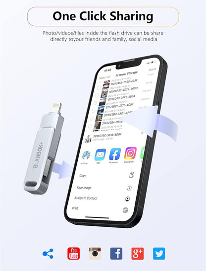 MFi - Unidad flash 128GB para iPhone Blanbok+