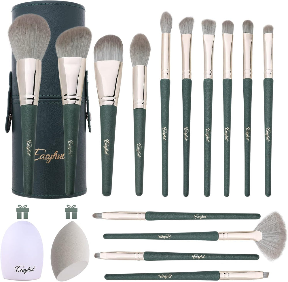 Set de 14 brochas de maquillaje + esponjas y estuche