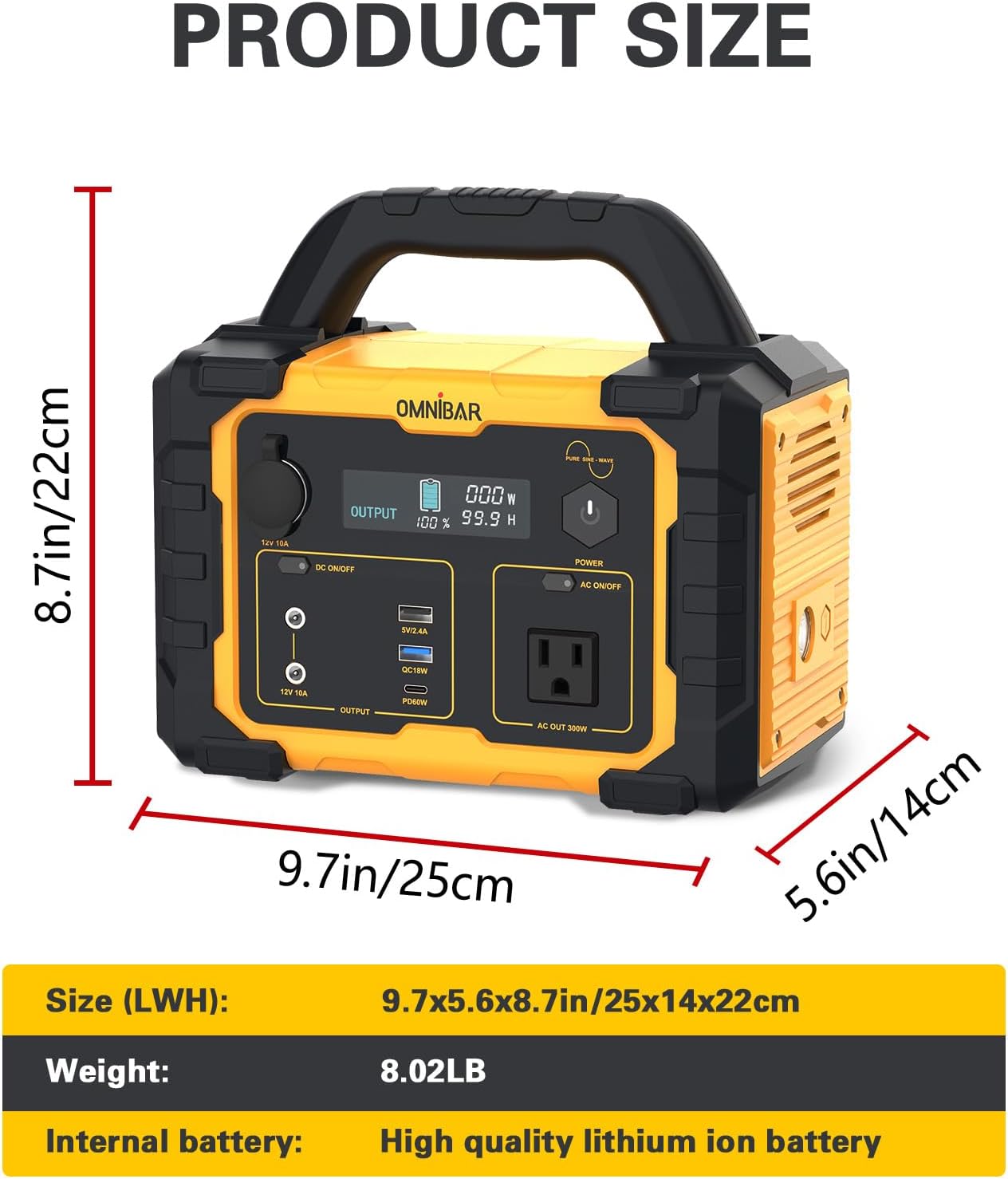 Estación de energía portátil de 300 W, batería de litio.