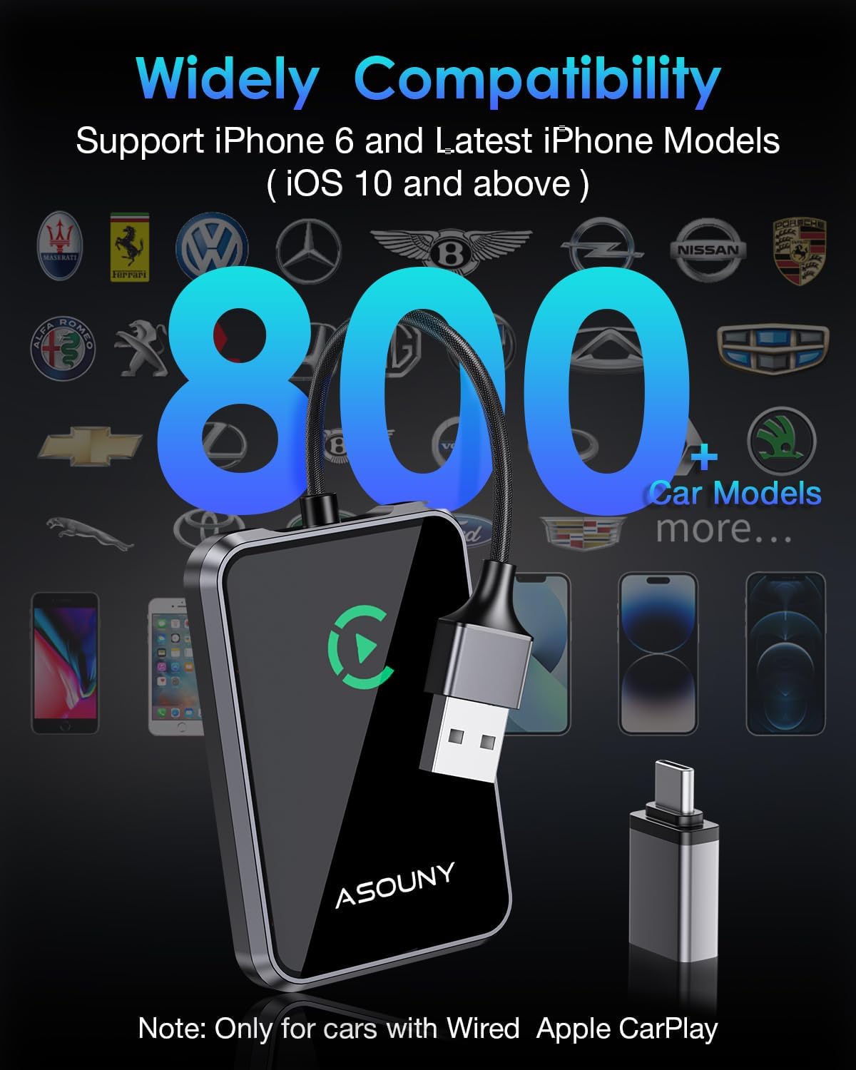 Adaptador inalámbrico CarPlay Plug and Play Asouny