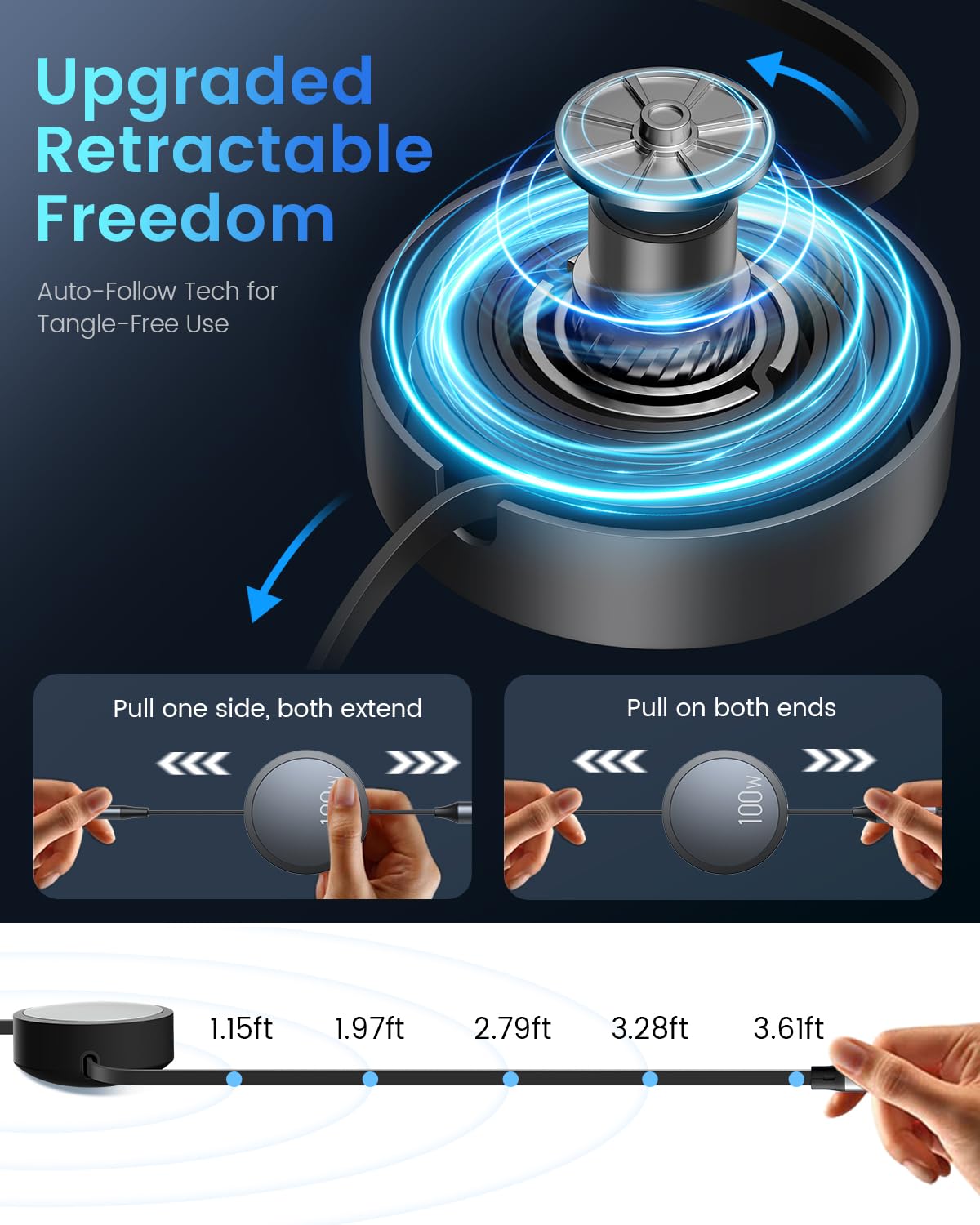 Cable de carga múltiple de 100 W, retráctil, Cafele 3 en 1.