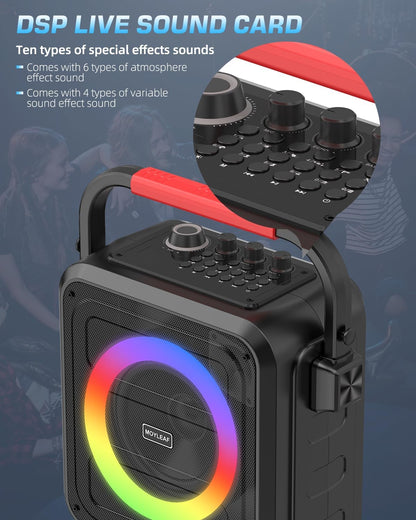 Máquina de karaoke Bluetooth, Moyleaf, con dos micrófonos inalámbricos.