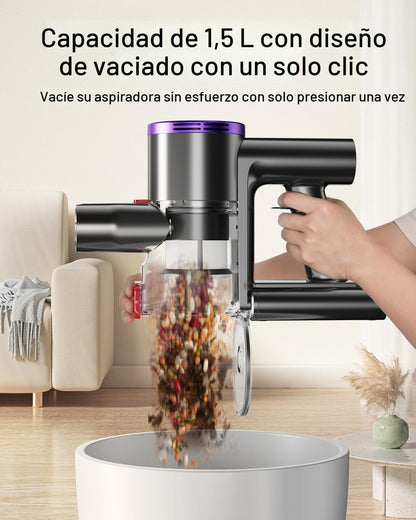Aspiradora inalámbrica, 25 kPA Recargable, Filtro HEPA, Compacta.