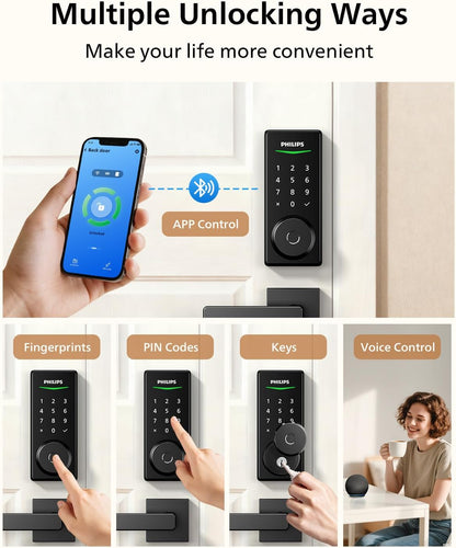 Cerradura inteligente Philips, control por app, Apple Home, Alexa y Google.