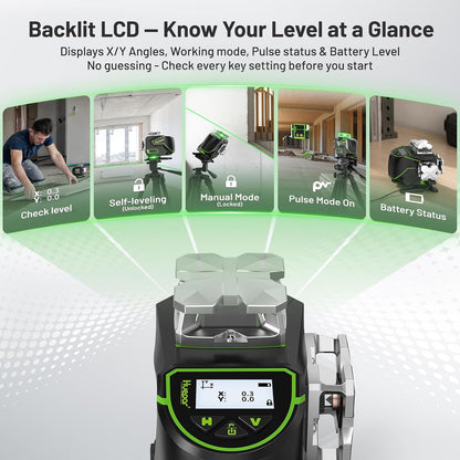 Nivel Láser Huepar 4D 4x360 Verde Bluetooth Autonivelante  S04CG
