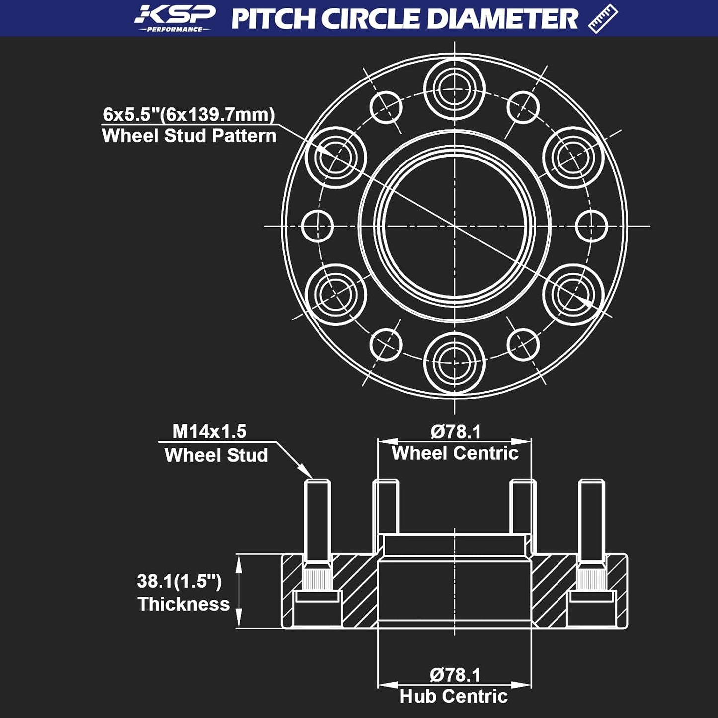 KSP - Espaciadores de rueda de 6x5.5, 1.5"