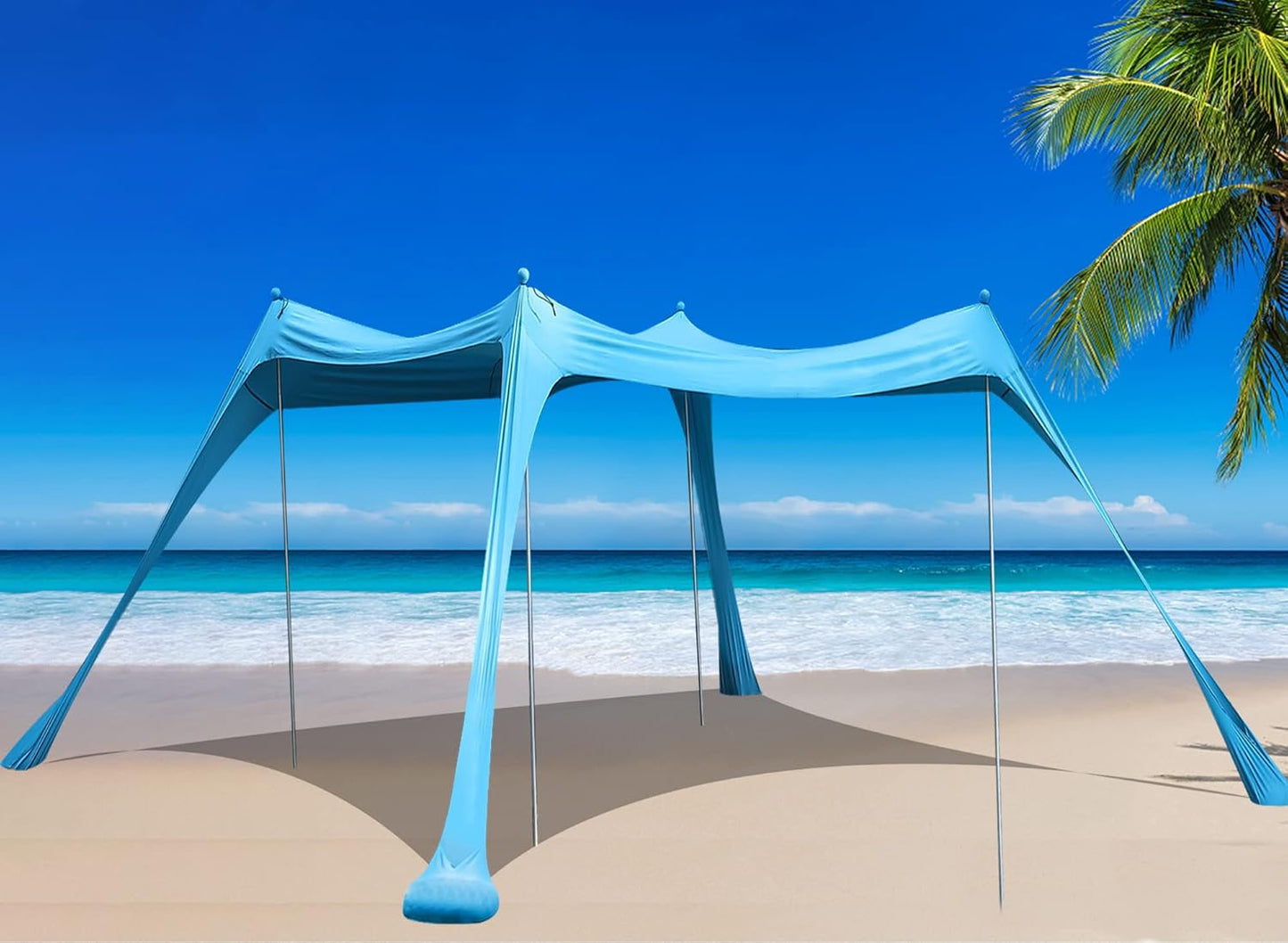 Tienda de playa familiar. Toldo y parasol plegable 3X3 SPF50. BOTINDO