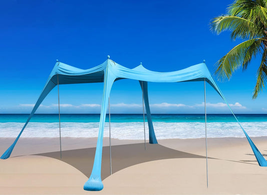 Tienda de playa familiar. Toldo y parasol plegable 3X3 SPF50. BOTINDO