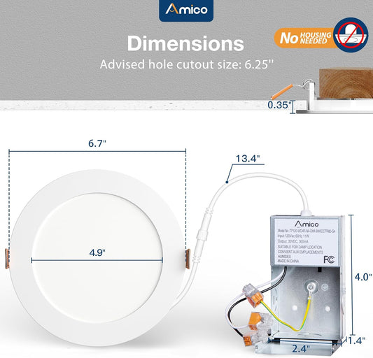 Amico Paquete de 20 luces de techo LED ultradelgadas de 6" 5CCT