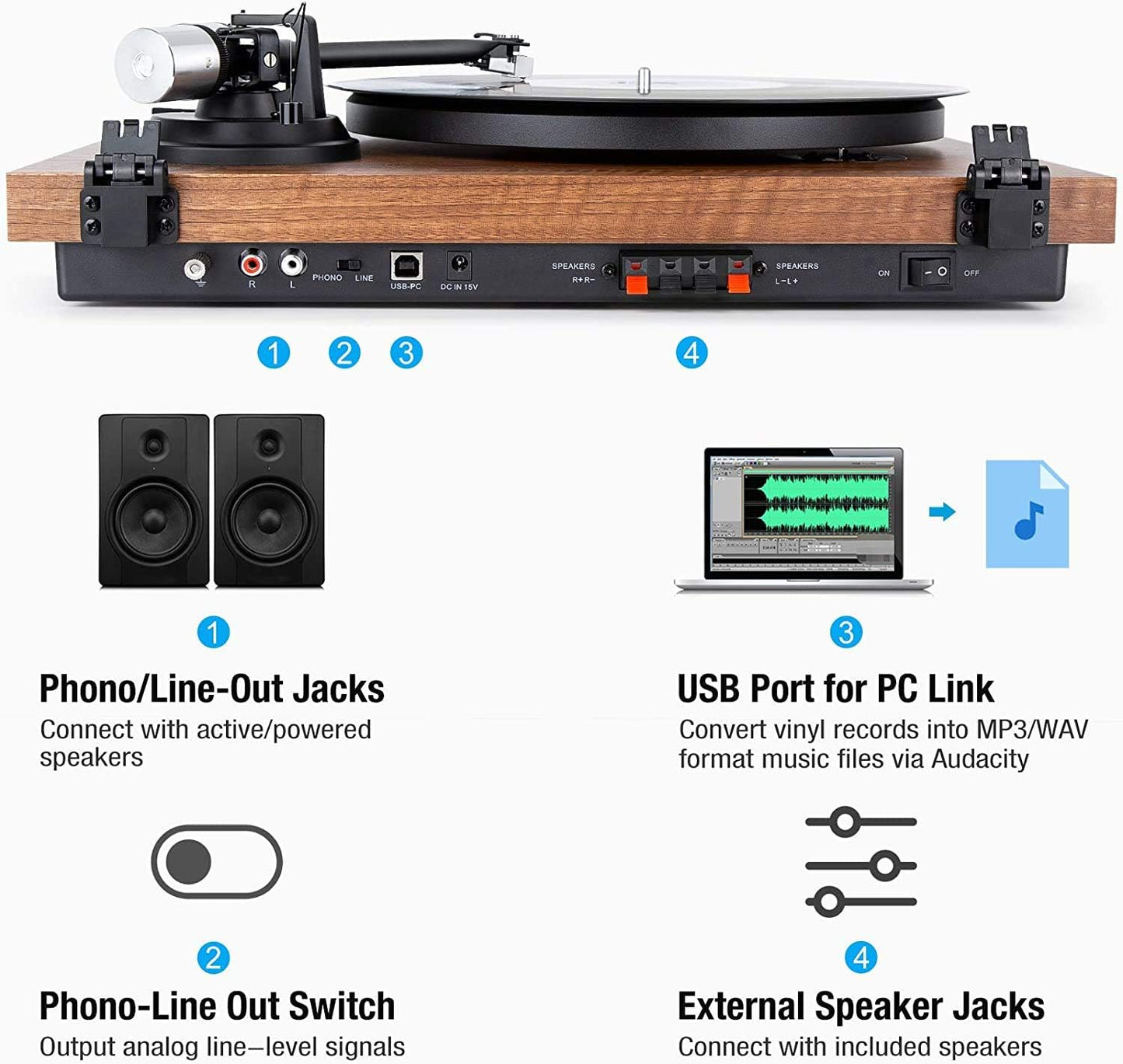 1 By One, Juego De Tocadiscos Bluetooth Con Altavoces Hi-fi