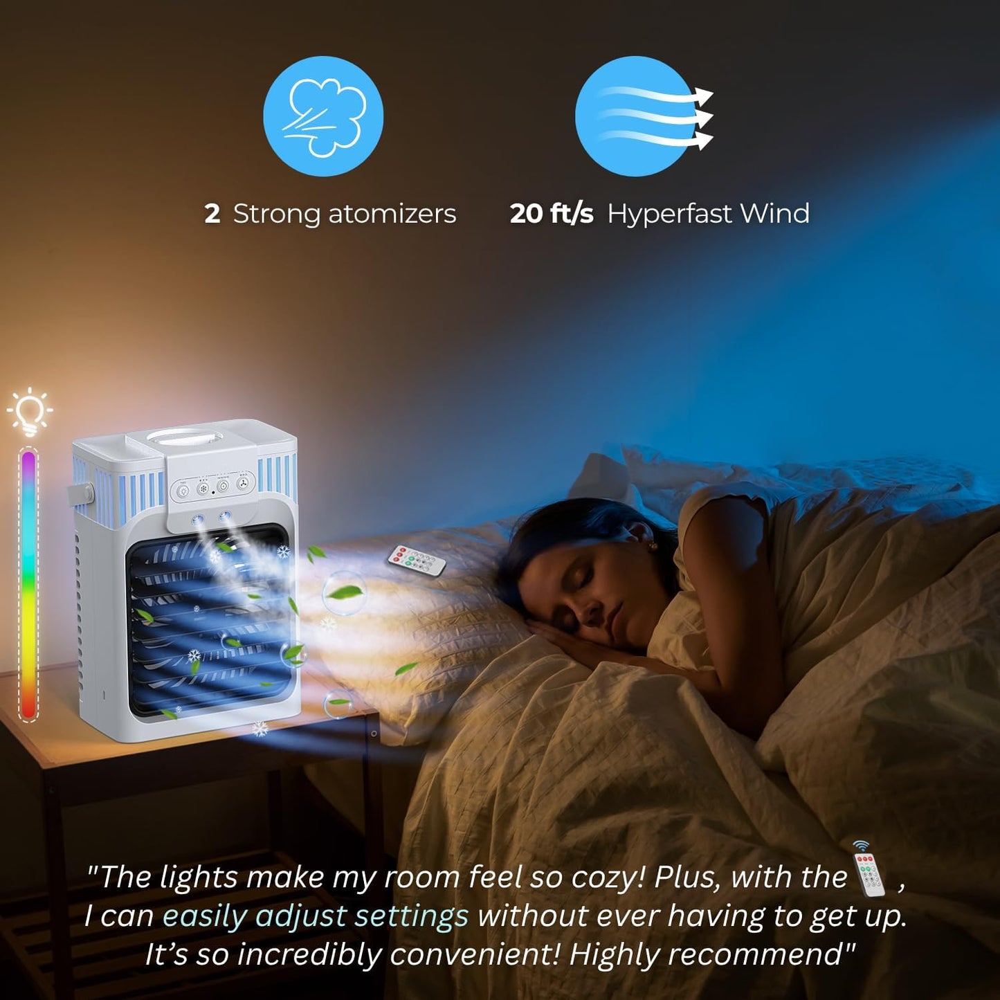 Aire portátil, 3 velocidades, 3 ajustes de niebla, tanque agua (USADO).