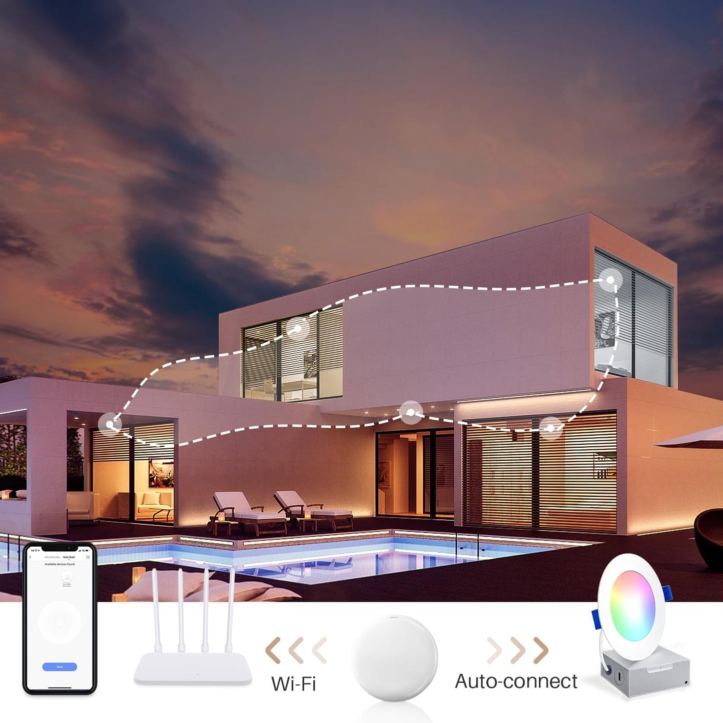 Iluminación LED, inteligente, empotrable, Peteme 4", 6 pack.