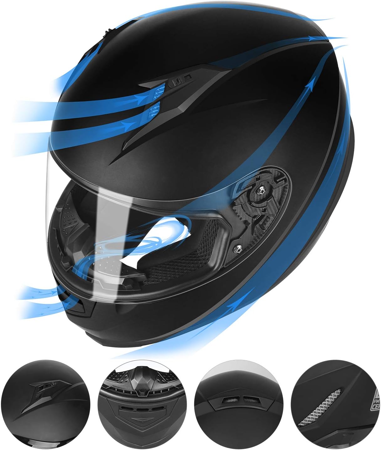 GLX Casco compacto, ligero, cara completa, visera extra tintada.