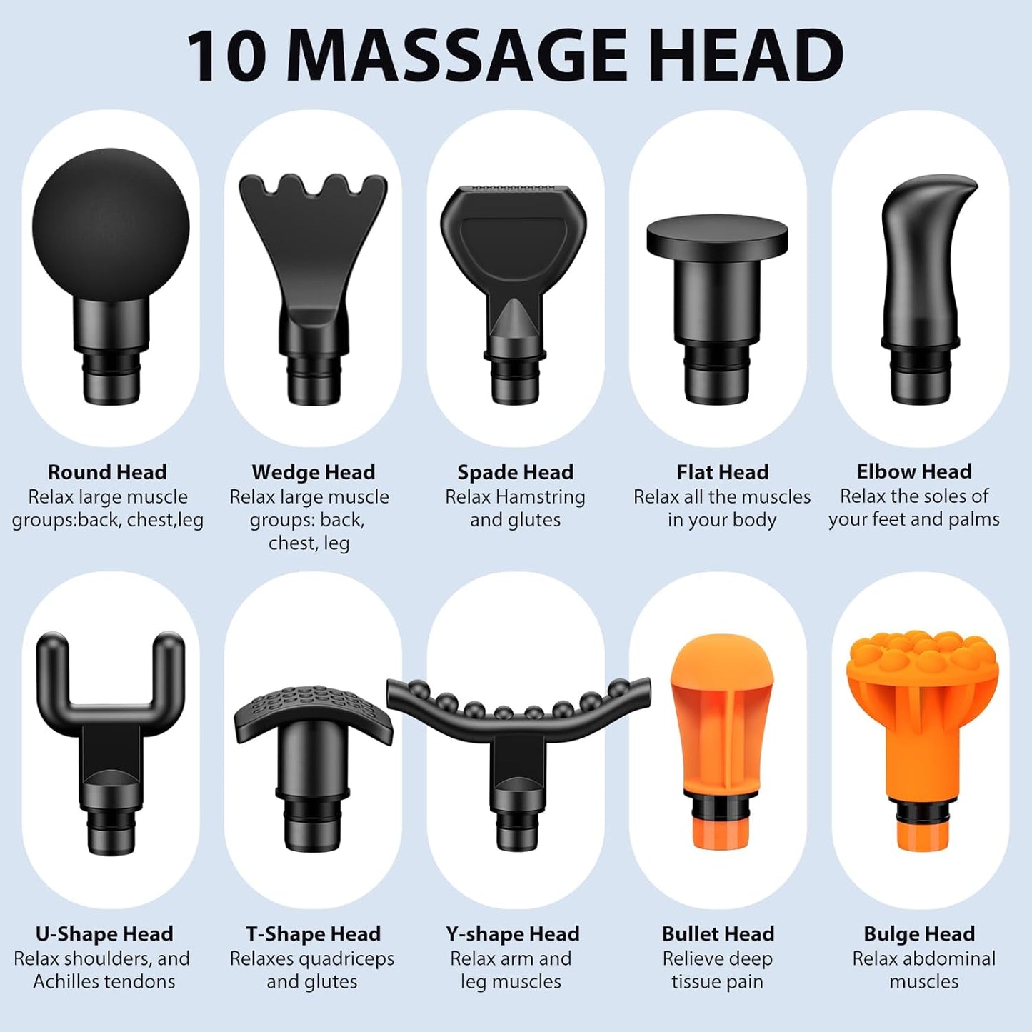 TOLOCO Pistola de masaje de percusión con 10 cabezales de repuesto.