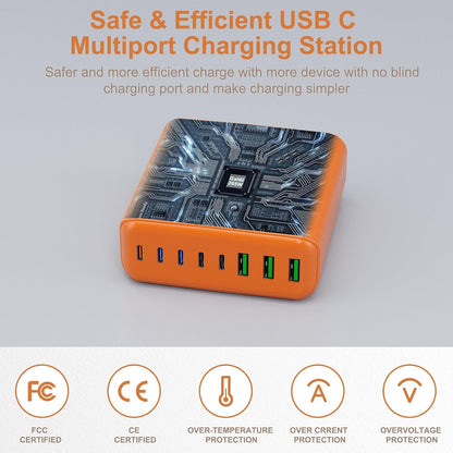 Estación de carga USB C de 265 W, 8 puertos, cargador USB-C.