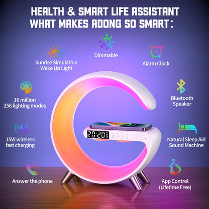 Lámpara de mesa, luz LED RGB, con cargador inalámbrico MagSafe.