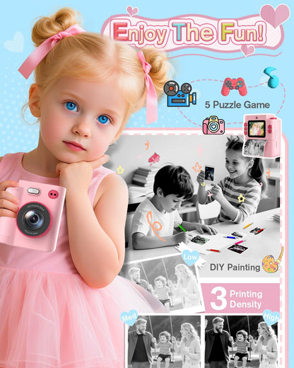 Cámara para niños, digital HD 1080P, tarjeta SD, impresión y selfie.