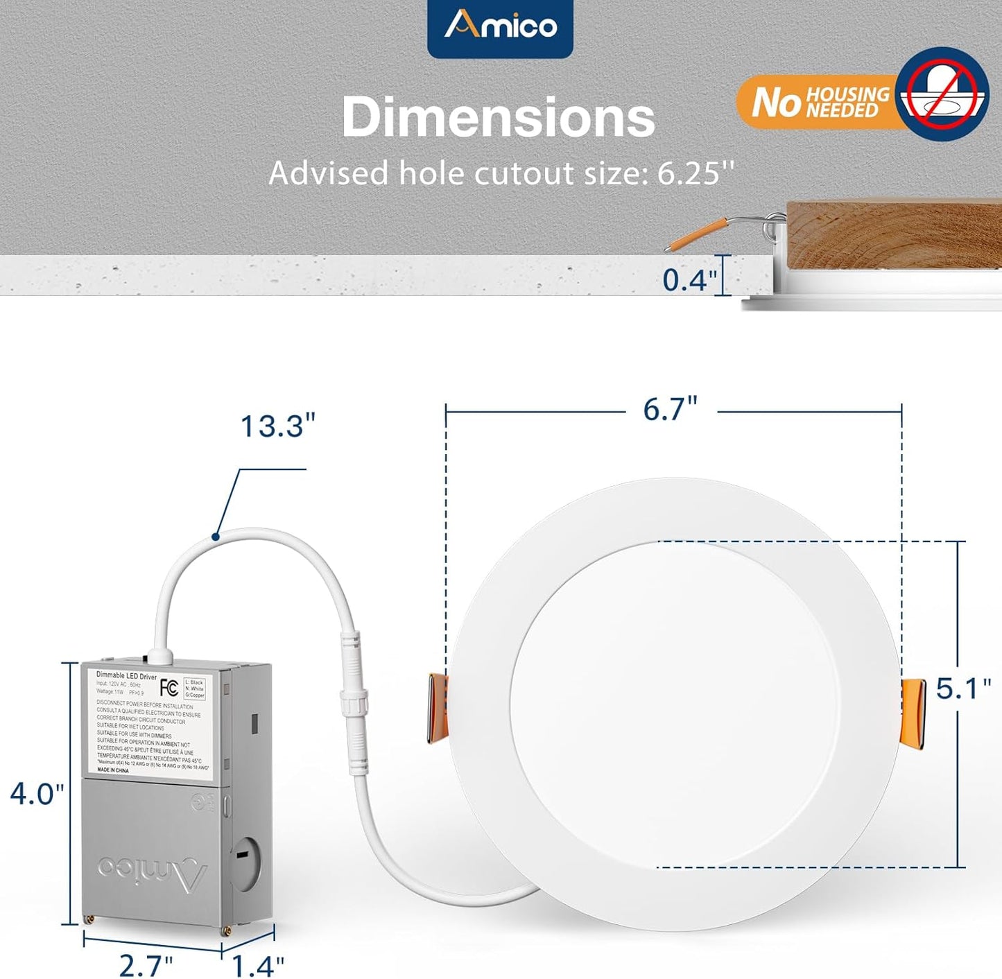 Amico paquete de 24 luces, empotrables ultrafinas, 6".