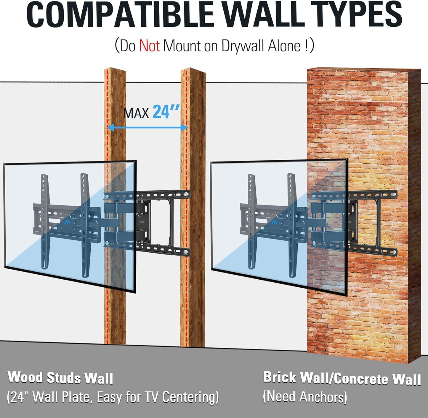 Soporte de pared, televisores de 32 a 65", Mounting Dream, brazo dual.