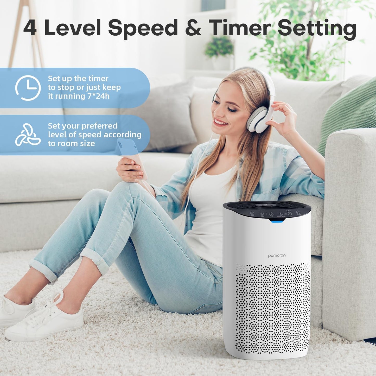 POMORON Purificador de Aire, Modo Automático, Filtro HEPA.