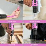 Caja de herramientas PULITUO rosa con taladro inalámbrico 12V y accesorios — vista 5