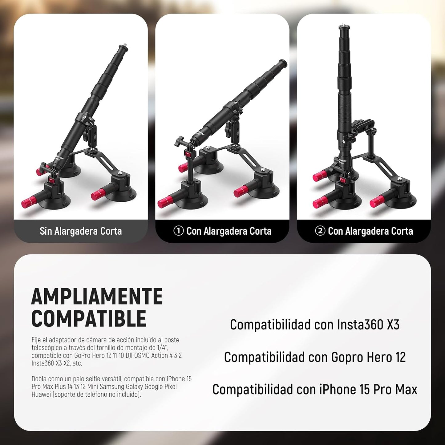 Kit de para montaje de camara para coche, Neewer, 3 ventosas (USADO).