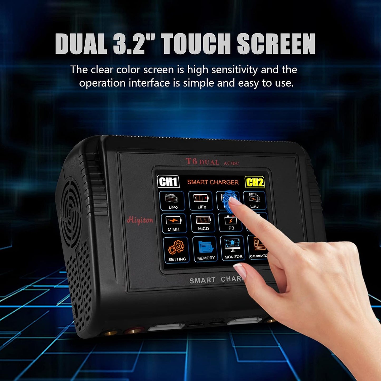 Cargador de batería dual Lipo Hiyiton Pantalla Táctil RC. USADO