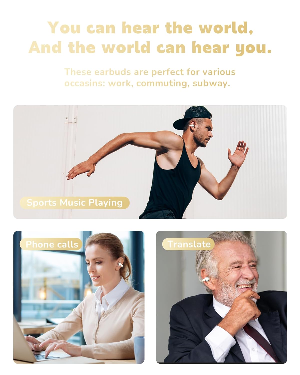 Auriculares con traducción de IA inalámbricos clip abierto