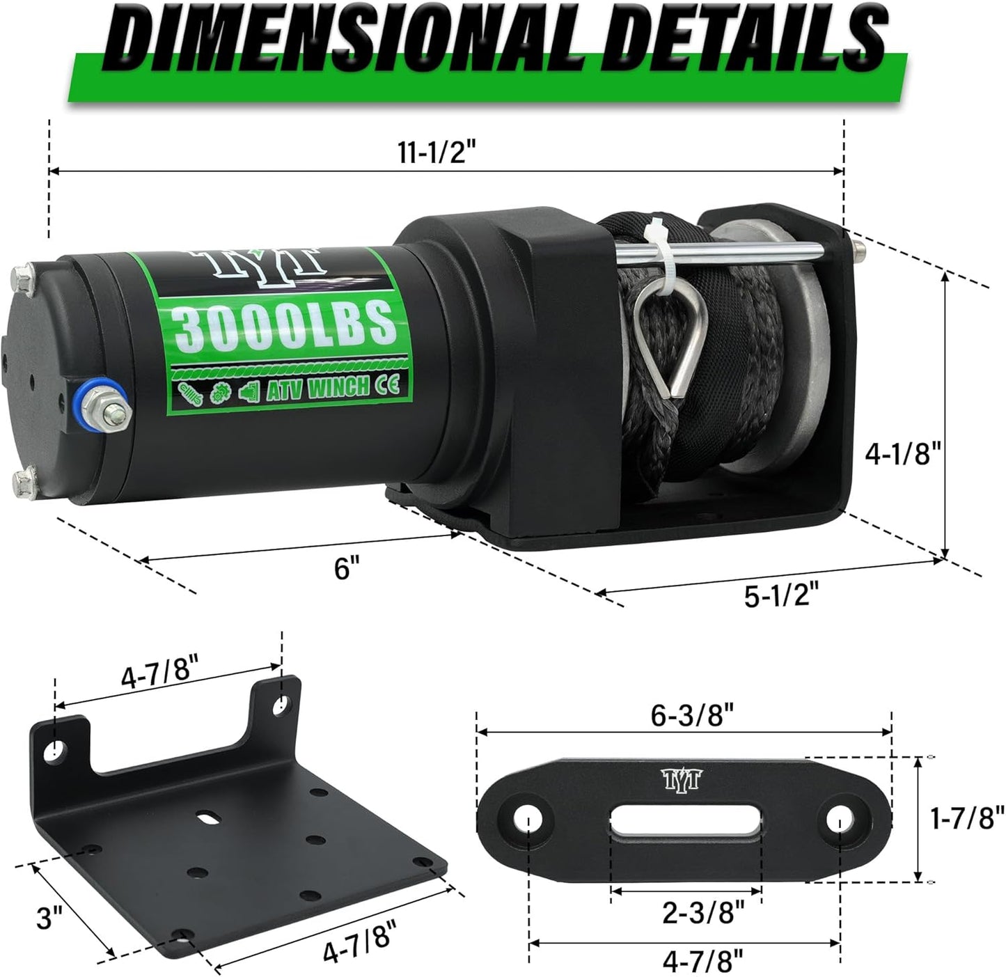 Cabrestante eléctrico ATV de 3000 lbs, control remoto inalámbrico.