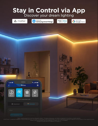 Tira de luces Govee H61B6, control inteligente, LED RGBIC Alexa.
