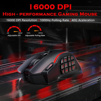 Mouse inalámbrico para juegos, Redragon M901P-KS, botones laterales
