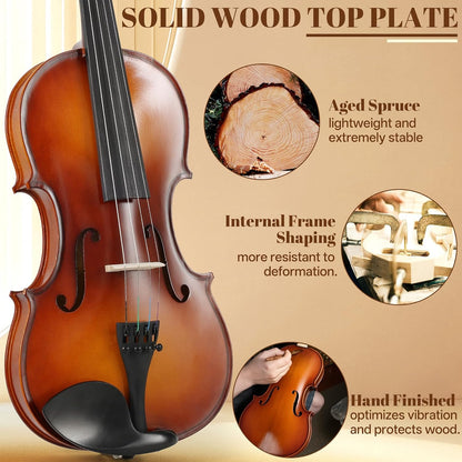 Juego de violín Kmise acústico 4/4, con estuche, colofonia y cuerdas.