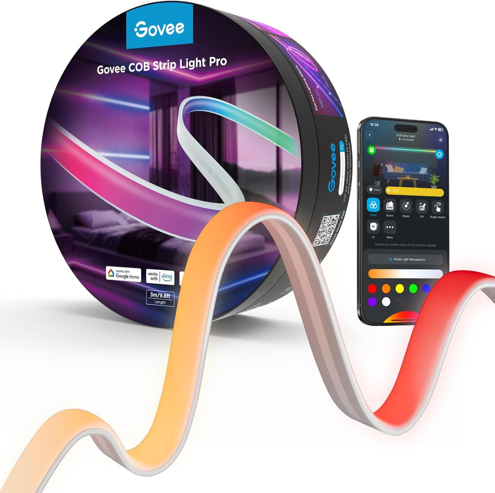 Tira de luces LED Govee Pro, RGBICW con blanco cálido, control por voz Alexa.
