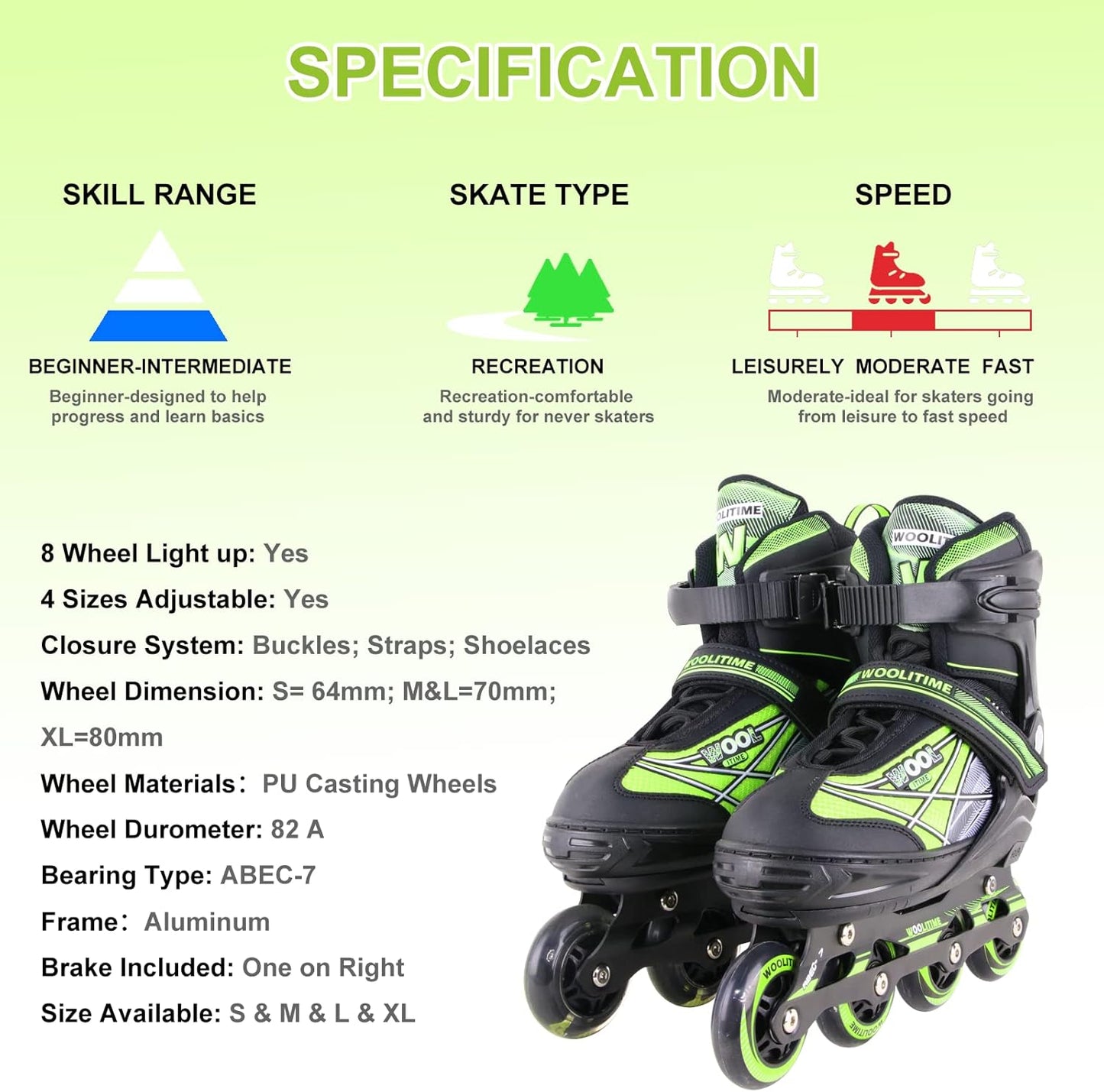 Patines deportivos ajustables para niñas y niños con ruedas iluminadas